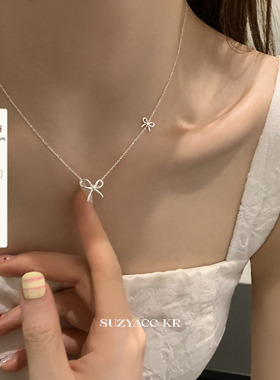 suzyacc kr纯银蝴蝶结项链2024新款甜美ins简约小众高级感锁骨链