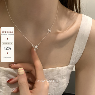 suzyacc 甜美ins简约小众高级感锁骨链 kr纯银蝴蝶结项链2024新款