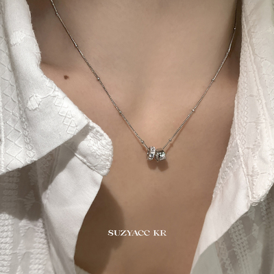 suzyacc kr纯银合成锆石双圈闪钻项链女百搭高级感轻奢小众毛衣链