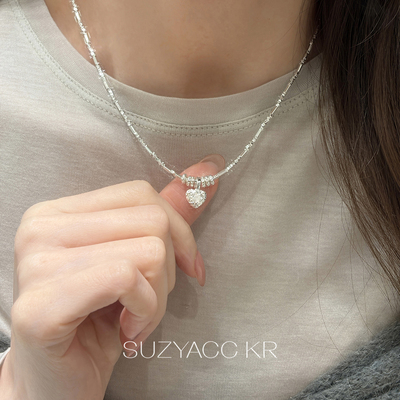 suzyacc kr简约高级爱心碎银项链轻奢小众百搭串珠锁骨链通勤颈链