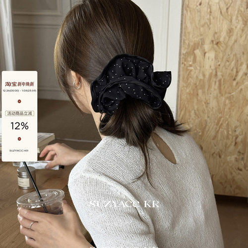 suzyacc kr赵露思同款黑色波点大肠圈复古高级感头花低马尾发圈女