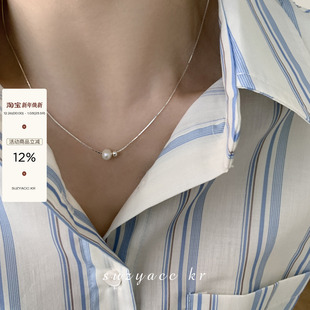 suzyacc kr极简风淡水珍珠纯银蛇骨项链气质轻奢小众高级感锁骨链
