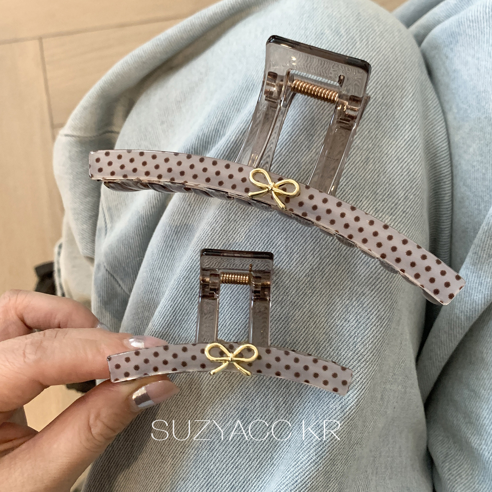suzyacc kr蝴蝶结波点抓夹复古小众设计感气质百搭鲨鱼夹盘发发夹图片