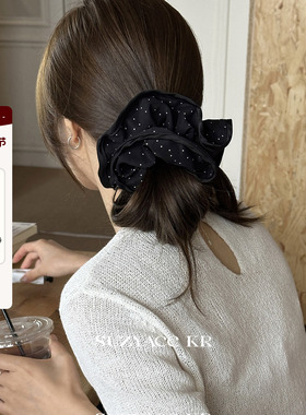 suzyacc kr赵露思同款黑色波点大肠圈复古高级感头花低马尾发圈女