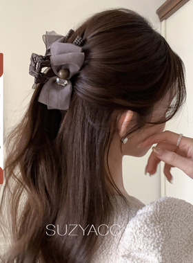 【新品限时2件88折】2.12 20点棉纱珍珠水钻蝴蝶结抓夹