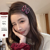 20点节日氛围感红色格子对夹刘海BB夹 1.14 新品 限时2件88折