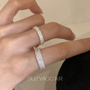 suzyacc kr超闪轻奢合成氧化锆满钻戒指个性气质小众高级感食指戒