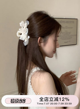 suzyacc kr蕾丝花边蝴蝶结大号抓夹2026新款重工纯欲复古鲨鱼夹