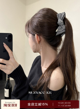 suzyacc kr黑白格纹蝴蝶结香蕉夹复古小众设计感后脑勺盘发发夹女