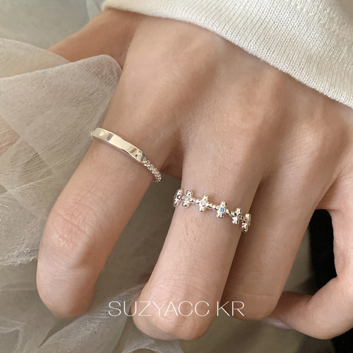 suzyacc kr小众设计花朵彩锆纯银戒指简约百搭个性食指戒高级指环