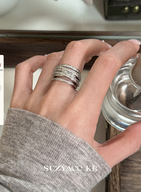 suzyacc kr轻奢精致百搭多层合成锆石戒指中性风简约高级食指戒