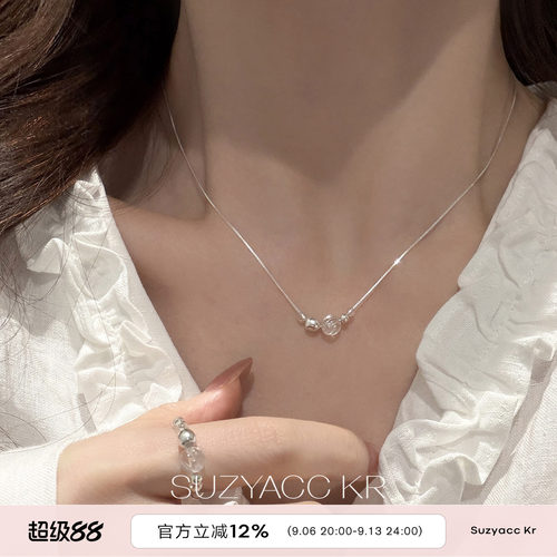 suzyacc kr纯银水晶圆球抽拉项链女款2026新款ins气质简约锁骨链