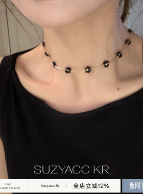 suzyacc kr黑尖晶雏菊花朵颈链复古小众个性设计感锁骨链夏季颈链