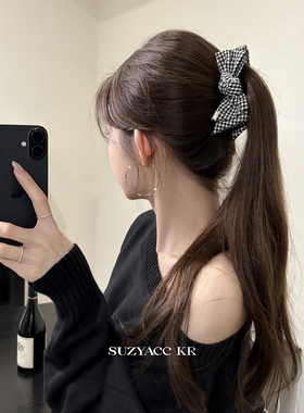 suzyacc kr黑白格纹蝴蝶结香蕉夹复古小众设计感后脑勺盘发发夹女