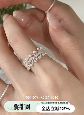 suzyacc kr蕾丝花边仿珍珠合成锆石戒指轻奢气质小众食指戒指环
