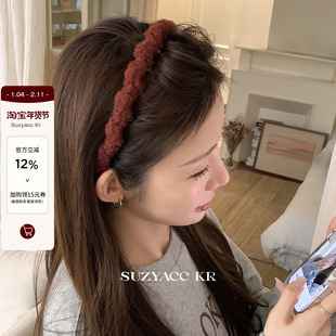 suzyacc kr绒感红色毛线倒插梳发箍女2025新款显白简约百搭头箍