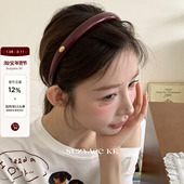 suzyacc 小众高级百搭头箍 复古红色皮质细发箍法式 藤姐推荐