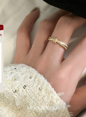 suzyacc kr合成锆石打结戒指轻奢高级感食指戒气质小众指环可调节