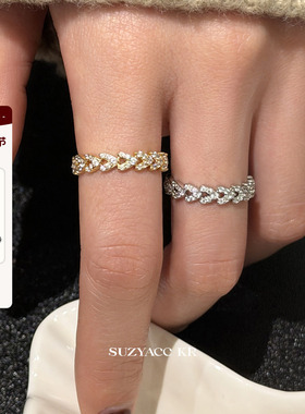 suzyacc kr超闪水钻爱心戒指温柔气质高级食指戒简约百搭叠戴指环