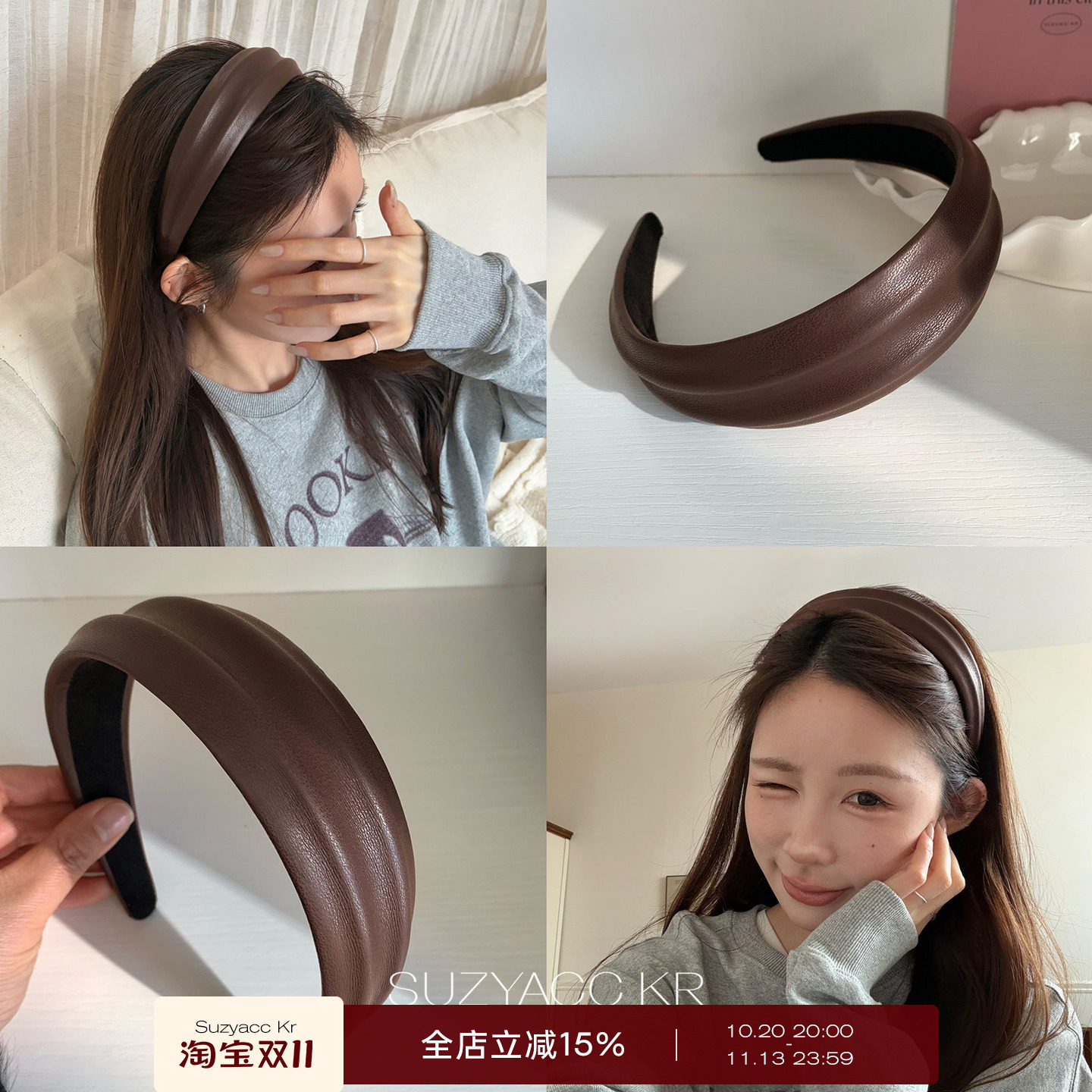 suzyacc kr深巧色细腻皮质高颅顶凹凸发箍2026年新款甜酷个性头箍
