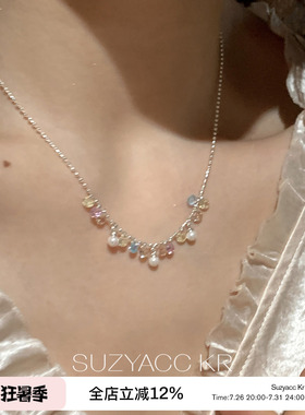 suzyacc kr 甜妹风多巴胺彩锆珍珠项链2026新款小众设计感锁骨链