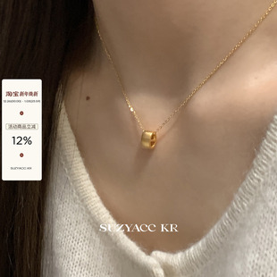 suzyacc kr通勤精致纯银拉丝方块猪鼻子项链简约小众高级感毛衣链