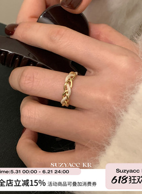 suzyacc kr复古风珐琅麻花戒指轻奢高级感小众设计食指戒可调节女