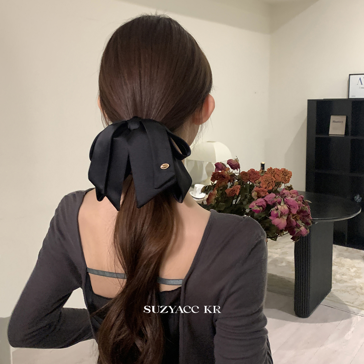 suzyacc kr气质蝴蝶结飘带抓夹女2025新款法式设计高级感马尾夹
