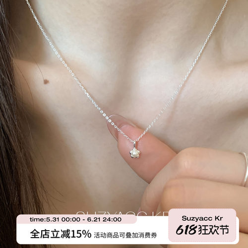 suzyacc kr纯银珍珠mini花朵项链女简约小众百搭温柔高级感锁骨链