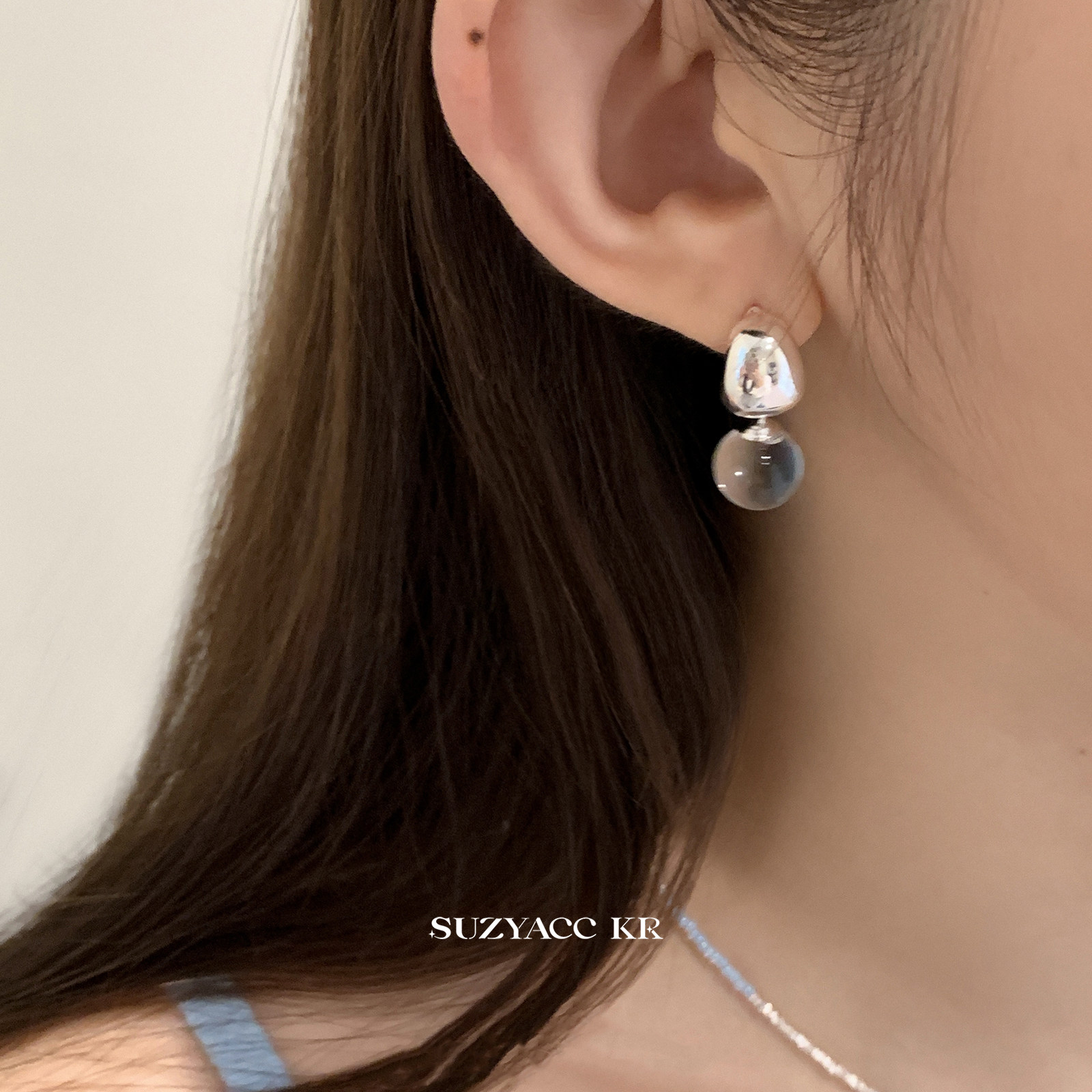 suzyacc kr透明金属耳环2024新款爆款简约小众百搭耳饰高级感耳钉