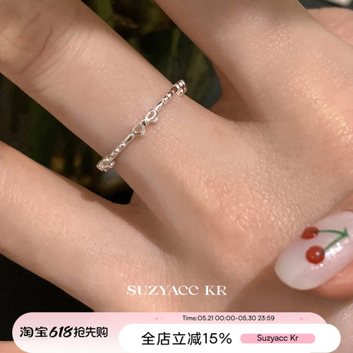 suzyacc kr极简风小众设计纯银蝴蝶结戒指纤细轻奢高级感食指戒女