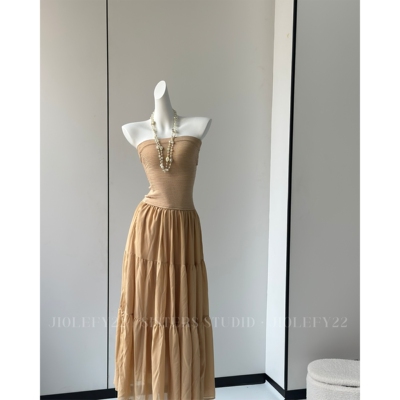 度假海岛风希腊女神气质性感抹胸辣妹连衣裙编织绳收腰显瘦长裙