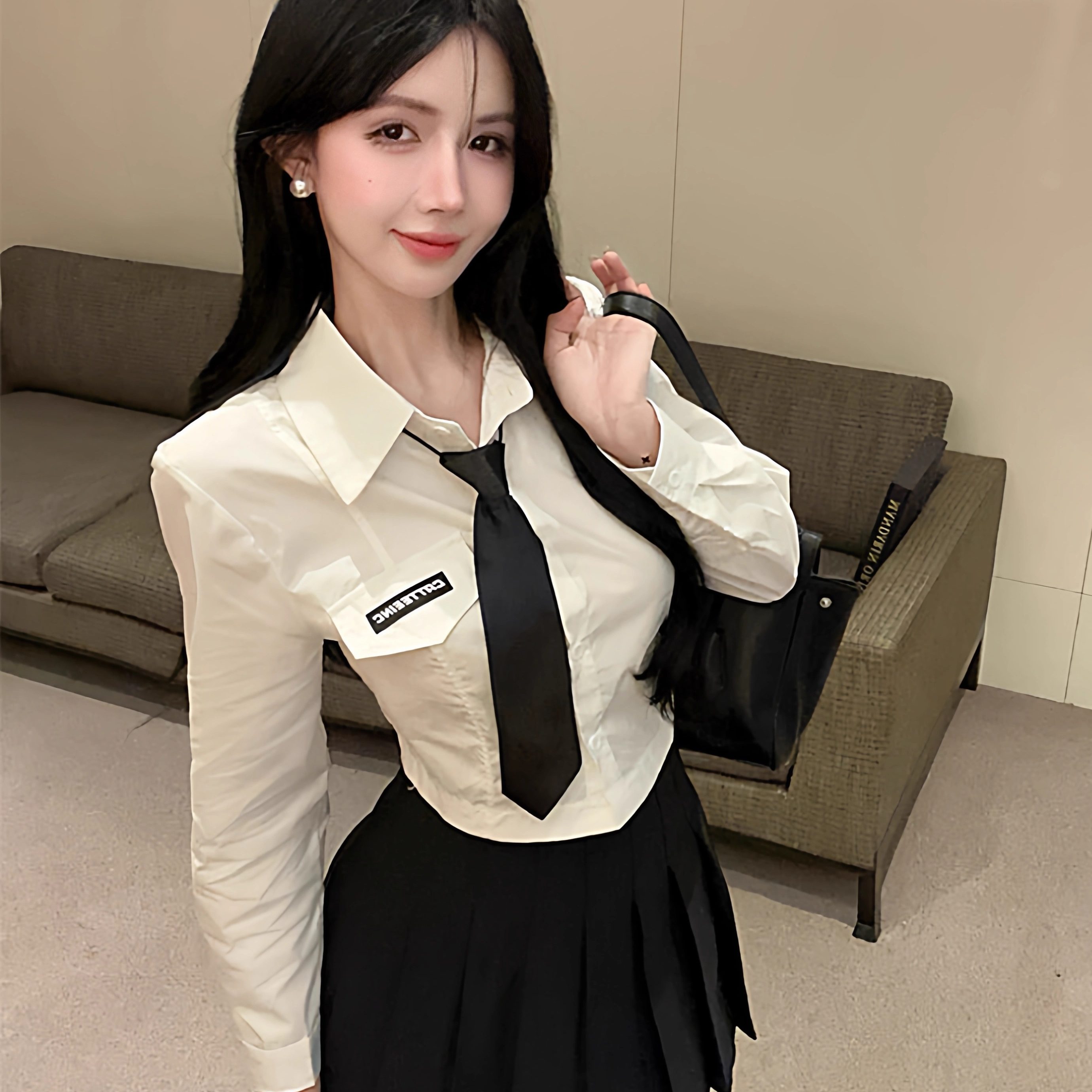 秋季jk制服长袖领带衬衫女学生