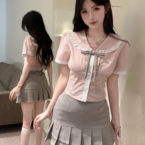 韩系学院风jk制服甜美清纯衬衣女