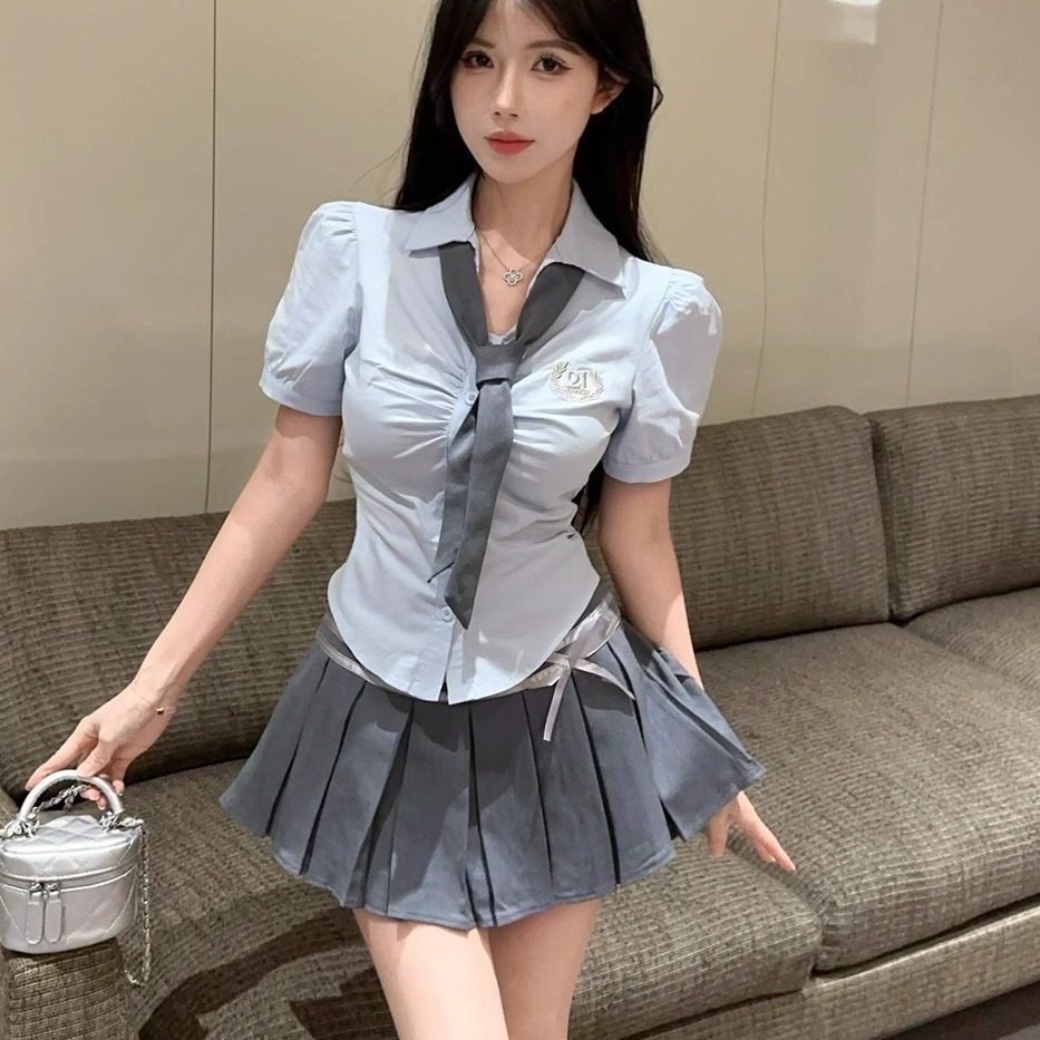 韩系学院风jk制服小清新修身衬衫