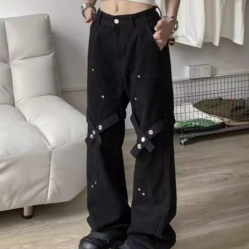 美式vibe绑带牛仔裤款高个子加长