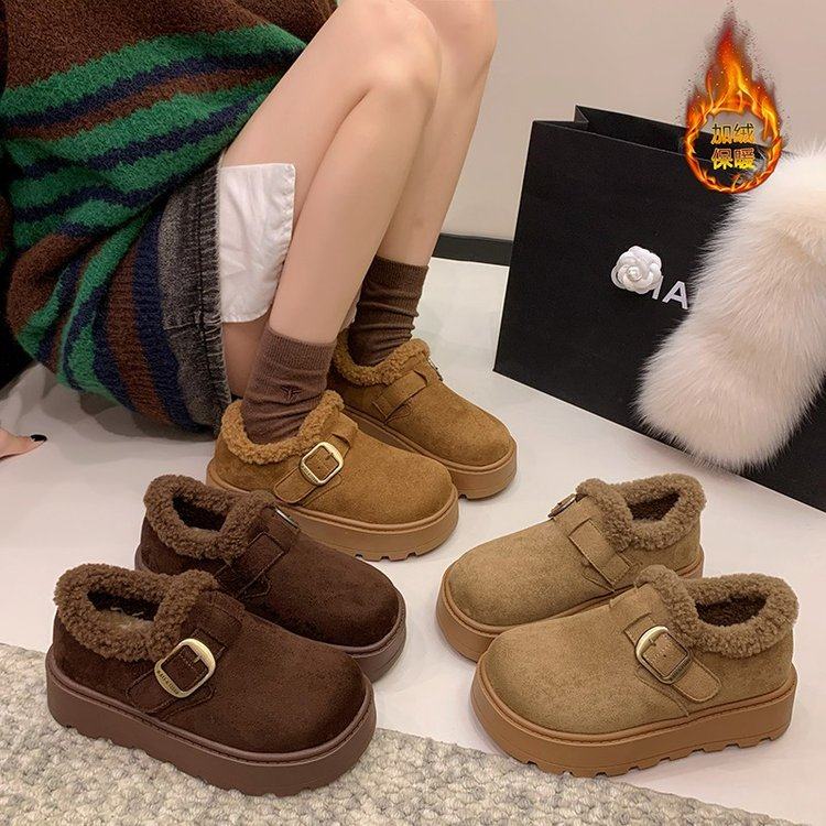 棕色厚底勃肯鞋短筒雪地靴女