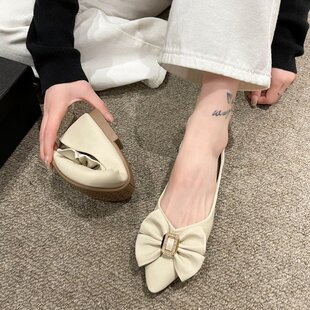 时尚 浅口单鞋 女2023年秋季 新款 尖头蝴蝶结懒人温柔复古防滑豆豆鞋