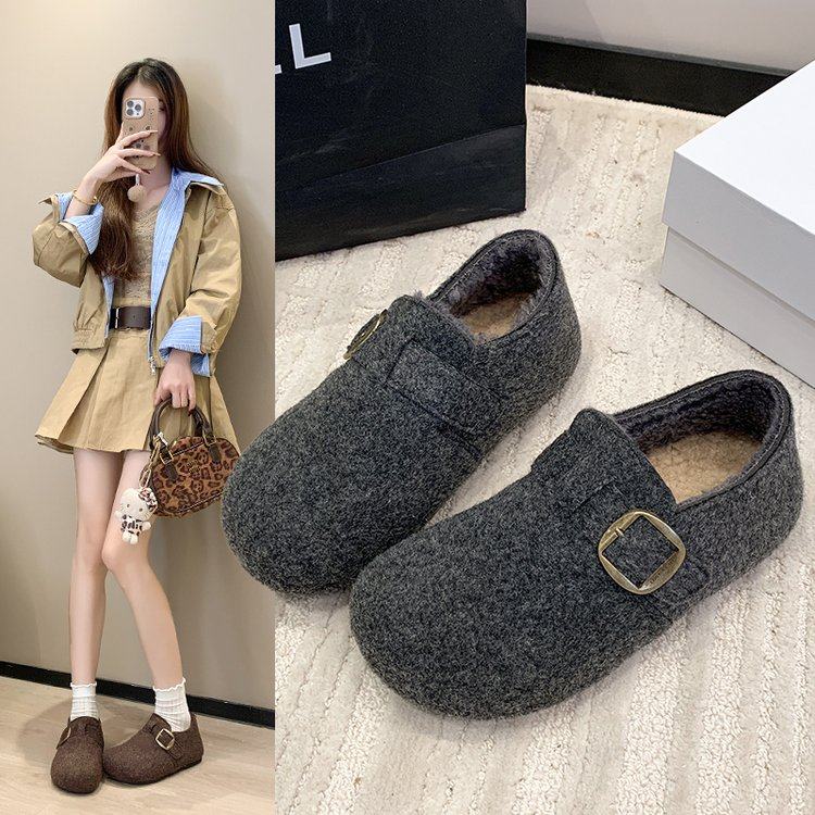 内增高毛毡灰色勃肯鞋毛毛鞋