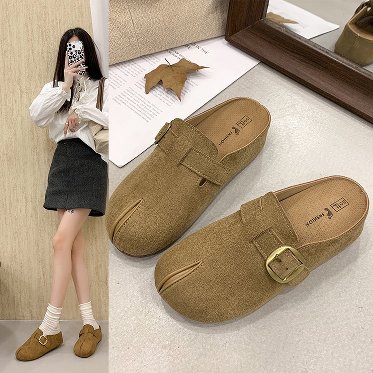 厚底内增高勃肯鞋包头半拖鞋图片