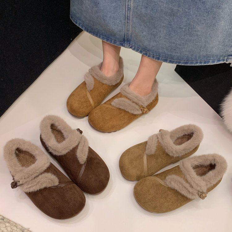 厚底乐福鞋女2025冬季新款加绒保暖棉鞋一脚蹬懒人复古防滑毛毛鞋,女鞋,深口单鞋,淘宝优惠券,粉丝福利购,淘宝优惠卷