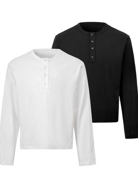 INTENT 亨利领基础打底衫男纯色简约宽松休闲舒适百搭长袖解构长T