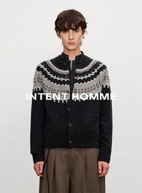 INTENT 费尔岛星空开衫毛衣/美利奴羊毛混纺针织衫保暖舒适氛围感