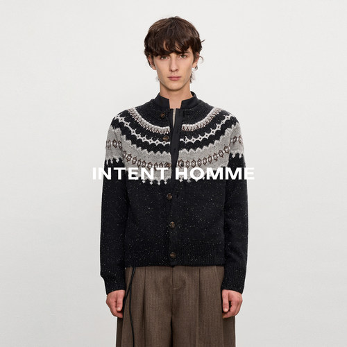 INTENT 费尔岛星空开衫毛衣/美利奴羊毛混纺针织衫保暖舒适氛围感