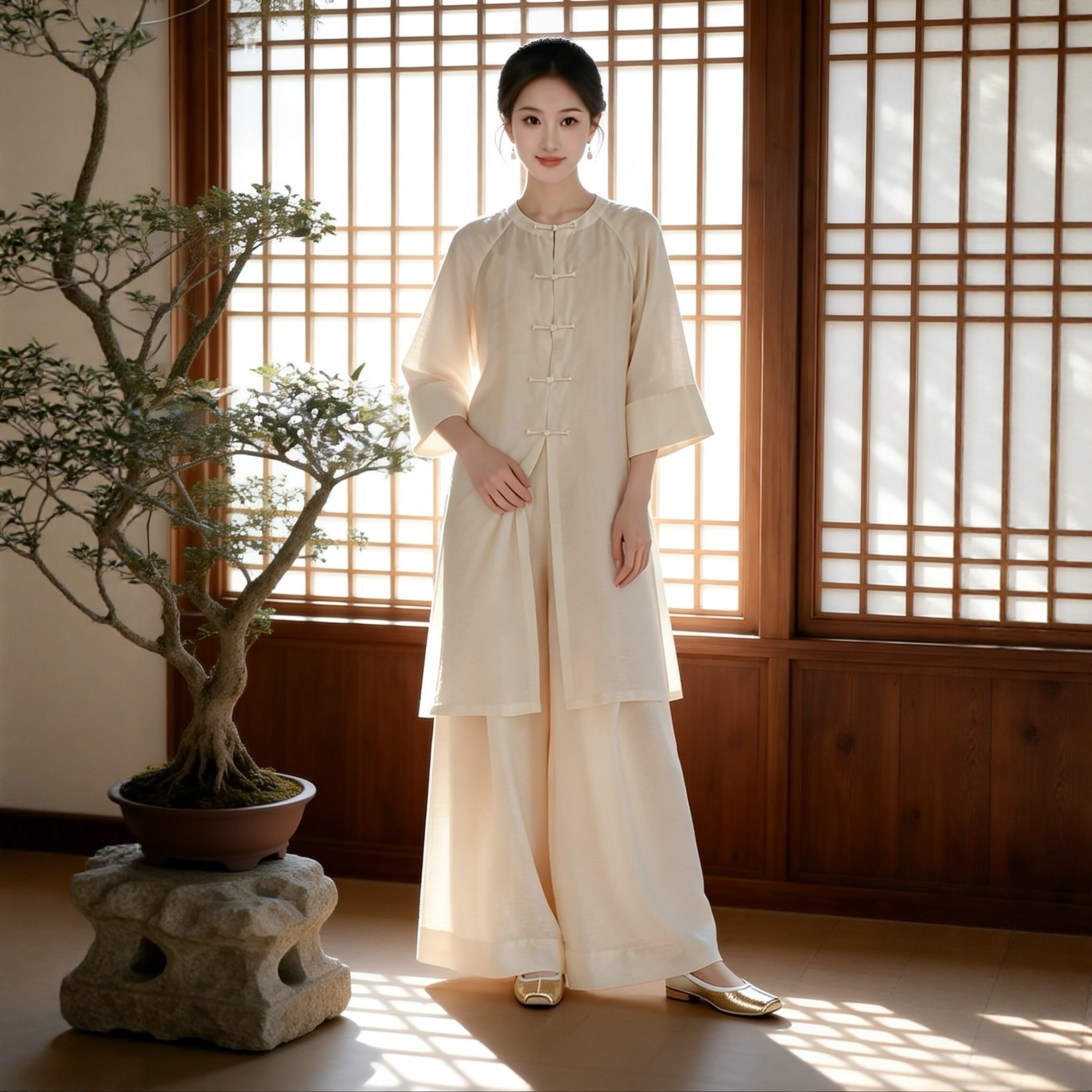 宽松显瘦国风穿搭打坐禅修瑜伽服