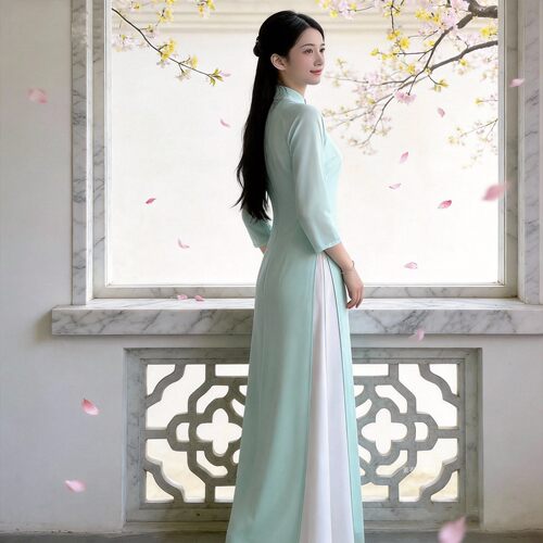 夏珍珠纱越南衣服奥黛文艺工作服