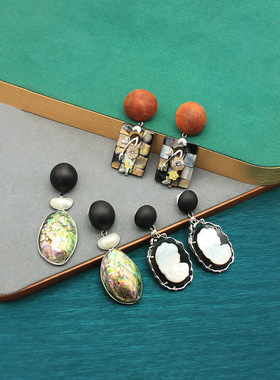 丹麦小众设计monies风天然贝壳耳环卡梅奥贝雕感轻奢风耳饰