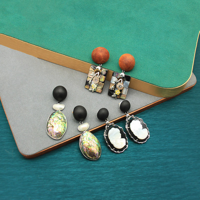 丹麦小众设计monies风天然贝壳耳环卡梅奥贝雕感轻奢风耳饰