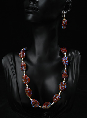 中古欧美风项链小众个性绿色红色蛙皮巴洛克琉璃淡水珍珠串珠耳饰