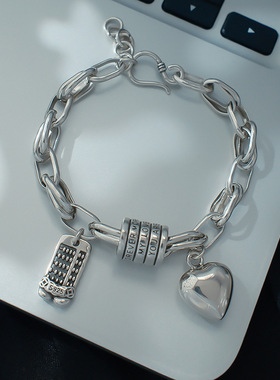 跨境复古爱心招财算盘手链女ins风小众潮流个性气质百搭手饰